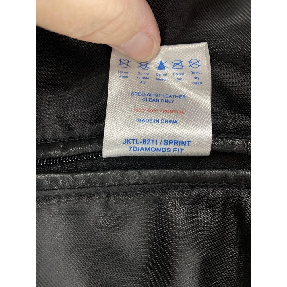 7Diamonds Jacket Mens XL Black Leather Moto Biker Bomber‎ Sprint